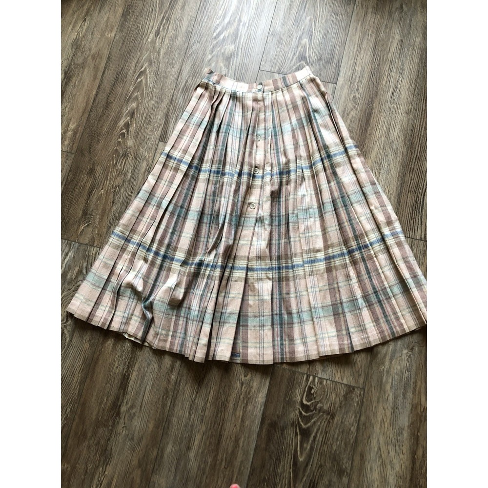 Vintage Harvé Benard Plaid Pleated Midi Skirt Size 6 Academic Cottagecore